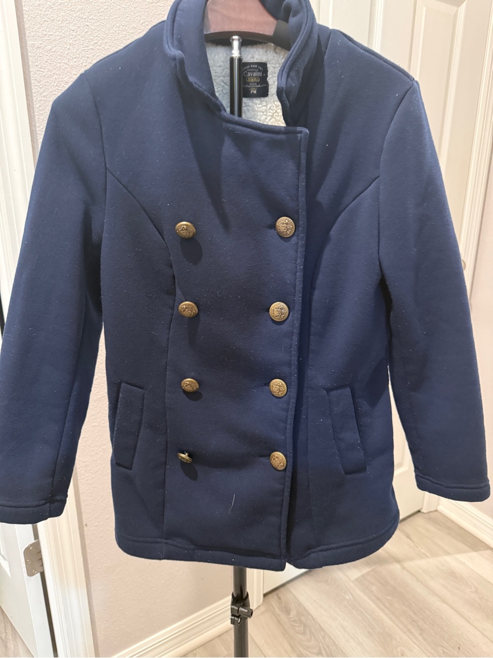 Cavalini Navy Double-Breasted Peacoat with Gold Buttons